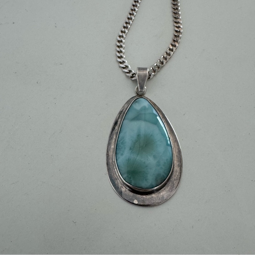 Larimar Pendant Teardrop Elegant SilverPendant and Necklace - Picture 2 of 9
